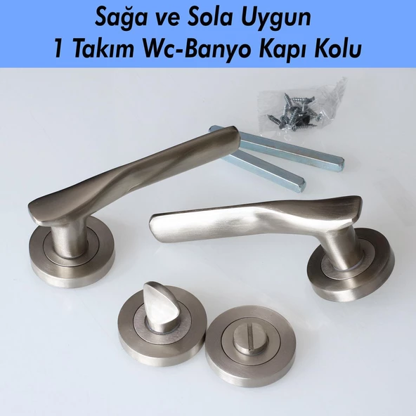 Royal Saten Wc Banyo Kapı Kolu Daire Rozetli Sürgülü Kapı Uyumlu Kulpu Sağ Sol Uygun Kolları - 3