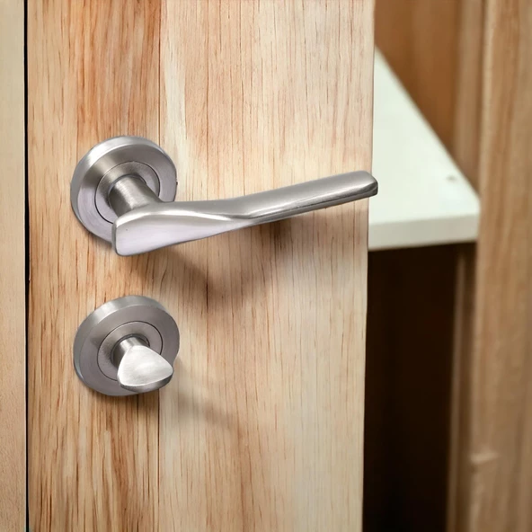 Royal Saten Wc Banyo Kapı Kolu Daire Rozetli Sürgülü Kapı Uyumlu Kulpu Sağ Sol Uygun Kolları - 7