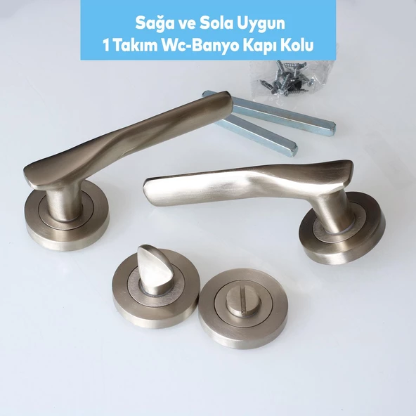 Royal Saten Wc Banyo Kapı Kolu Daire Rozetli Sürgülü Kapı Uyumlu Kulpu Sağ Sol Uygun Kolları - 5