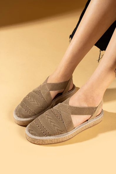 Pembe Potin Hasır Desenli Comfort Taban Triko Kadın Sandalet 67-101-24 - Resim 4