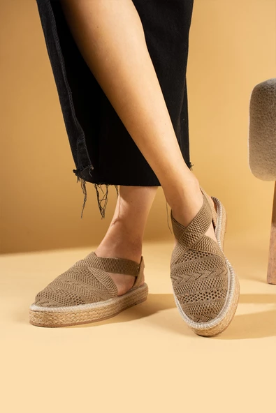 Pembe Potin Hasır Desenli Comfort Taban Triko Kadın Sandalet 67-101-24 - Resim 12