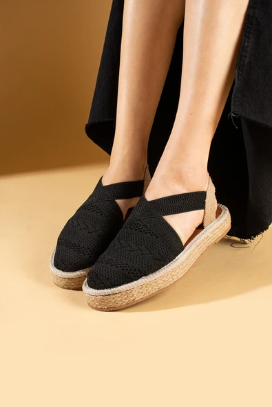 Pembe Potin Hasır Desenli Comfort Taban Triko Kadın Sandalet 67-101-24 - Resim 5