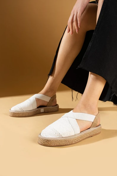 Pembe Potin Hasır Desenli Comfort Taban Triko Kadın Sandalet 67-101-24 - Resim 2