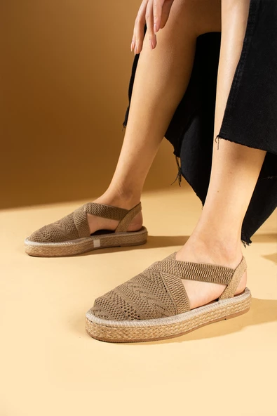 Pembe Potin Hasır Desenli Comfort Taban Triko Kadın Sandalet 67-101-24 - Resim 8