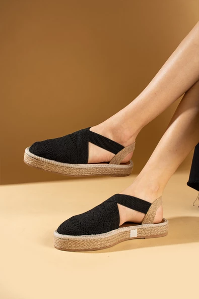 Pembe Potin Hasır Desenli Comfort Taban Triko Kadın Sandalet 67-101-24 - Resim 9