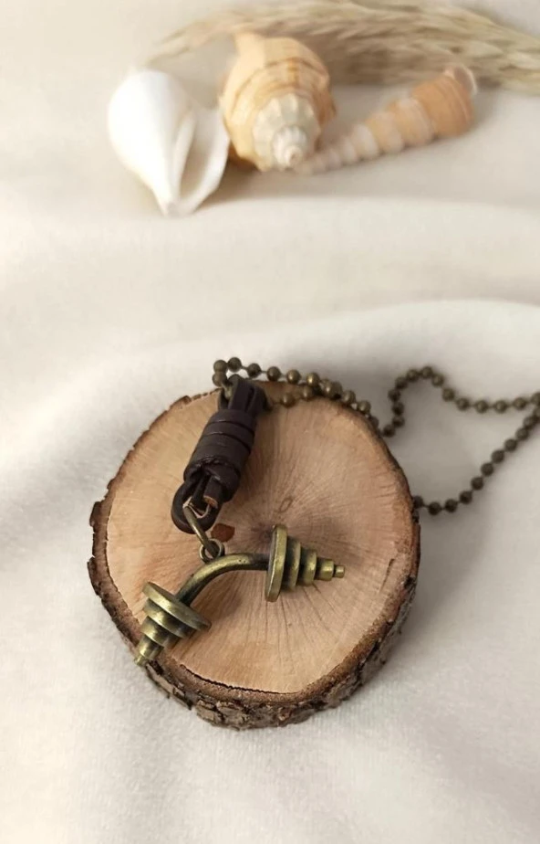 Dambıl Kolye Halter Spor Takı Erkek Kadın Takı Zincir Sarı Renk - 2