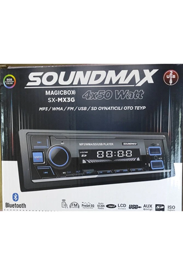 Soundmax SX-MX3G Oto Teyp USB/Bluetooth/SD/AUX/Kumanda 2 Amfi Çıkışlı
