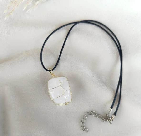 Kolye Doğal Taş El İşi Tel Sarma Tasarım Çakra Charm Takı Kadın Kız Örgü - 5