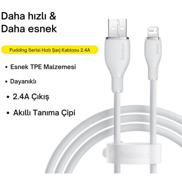 Baseus Şarj Akım Korumalı Ultra Hızlı 1.2Mt 2.4A İphone Şarj Kablosu İphone 11 12 13 14 Pro Max Şarj Kablo - 5