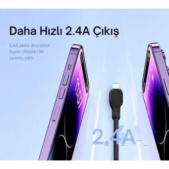 Baseus Şarj Akım Korumalı Ultra Hızlı 1.2Mt 2.4A İphone Şarj Kablosu İphone 11 12 13 14 Pro Max Şarj Kablo - 9