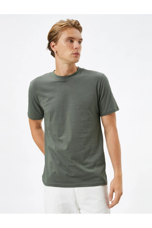 Basic Tişört Slim Fit Bisiklet Yaka Pamuklu - Resim 3