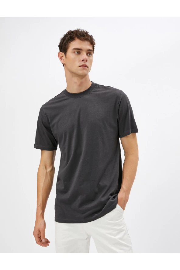 Basic Tişört Slim Fit Bisiklet Yaka Pamuklu - Resim 5