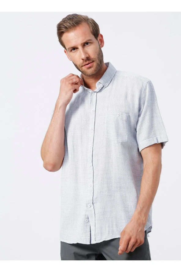 Kısa Kollu Gömlek, L, Gri - Resim 3