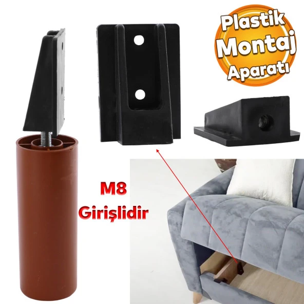 Mobilya Masa Baza Sehpa Gizli Montaj Ayağı Plastik Bağlantı Aparatı M8 Civatalı Tabanı 1 ADET ürün görseli
