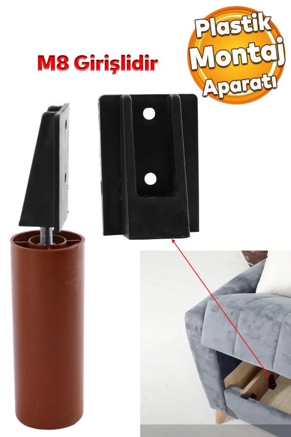 Mobilya Masa Baza Sehpa Gizli Montaj Ayağı Plastik Bağlantı Aparatı M8 Civatalı Tabanı 1 ADET - Resim 2