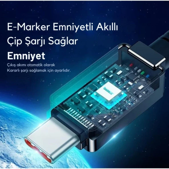 Baseus Led Işıklı E-Marker Çipli Unbreakable Kopmaz Kablo 1Mt Ultra Hızlı 100W Type-C Şarj Kablosu - 3