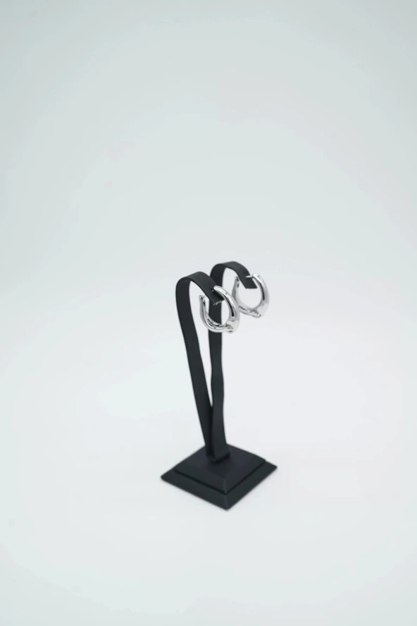 Gümüş Renk Halka Çelik Küpe - 4