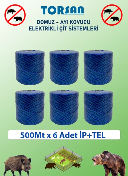 ELEKTİRİKLİ ÇİT 500M x 6 Adet ÇİFT ÖRGÜLÜ GALVANİZLİ TEL + İP