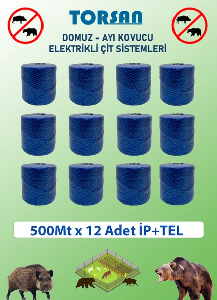 ELEKTİRİKLİ ÇİT 500M x 12 Adet ÇİFT ÖRGÜLÜ GALVANİZLİ TEL + İP