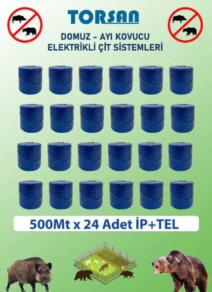 ELEKTİRİKLİ ÇİT 500M x 24 Adet ÇİFT ÖRGÜLÜ GALVANİZLİ TEL + İP