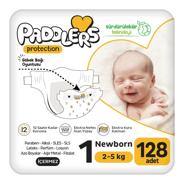 Paddlers Protection Bebek Bezi 1 Numara Yenidoğan 128 Adet (2-5 Kg) 2'li Jumbo Set ürün görseli