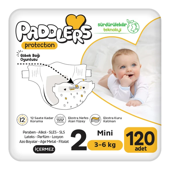Paddlers Protection Bebek Bezi 2 Numara Mini 120 Adet (3-6 Kg) 2'li Jumbo Set ürün görseli 1