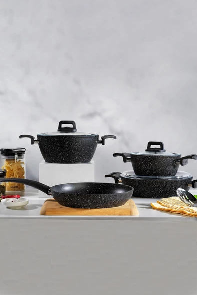 Schafer Savor Yanmaz Yapışmaz 7 Parça Siyah Tencere Seti ürün görseli 1