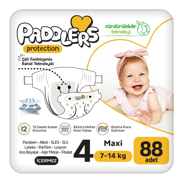Paddlers Protection Bebek Bezi 4 Numara Maxi 88 Adet (7-14 Kg) 2'li Jumbo Set ürün görseli 1