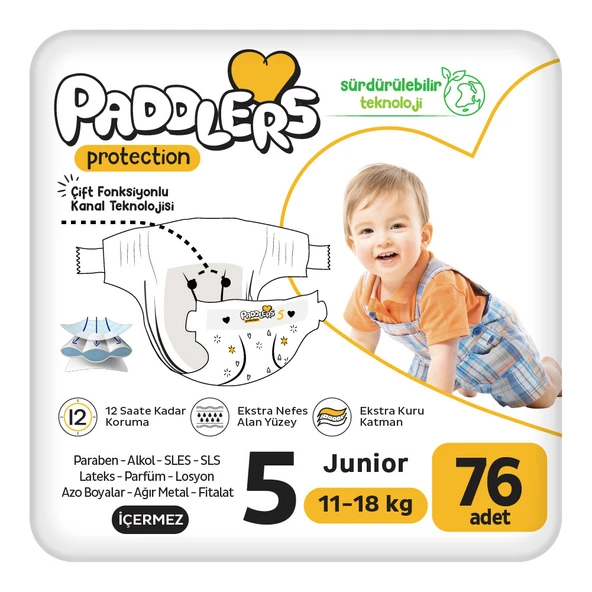 Paddlers Protection Bebek Bezi 5 Numara Junior 76 Adet (11-18 Kg) 2'li Jumbo Set ürün görseli