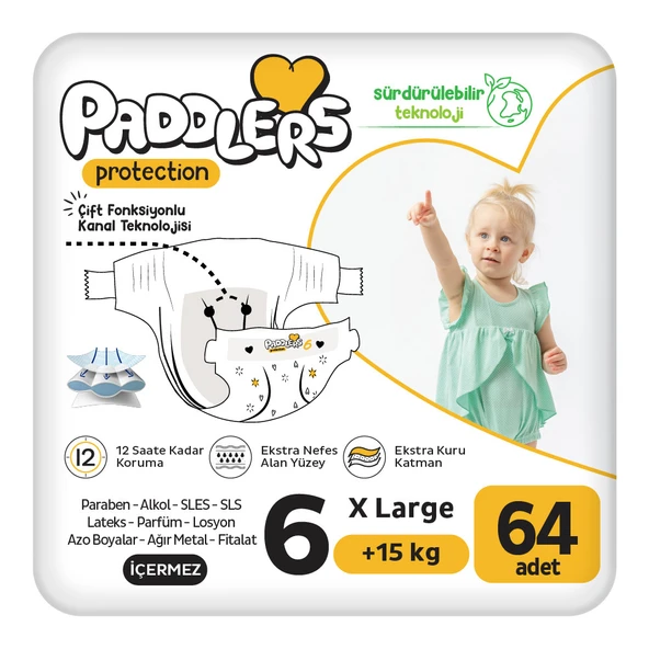 Paddlers Protection Bebek Bezi 6 Numara X-Large 64 Adet (15+Kg) 2'Li Jumbo Set ürün görseli 1