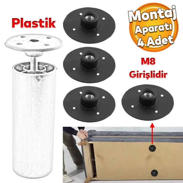 Mobilya Masa Baza Sehpa Montaj Ayağı Yuvarlak Plastik Bağlantı Aparatı M8 Civatalı Tabanı 4 ADET