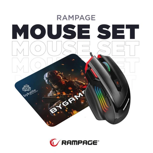 Rampage SMX-R17 RGB Makrolu Oyuncu Mouse & BygameX 25x35cm Mousepad 2li Set