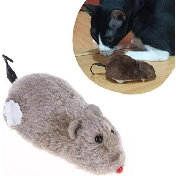 3B Trend Kurmalı Kedi Eğitim Oyuncağı Tüylü Peluş Fare Yakalama Interaktif Sevimli Eğlenceli Oyuncak