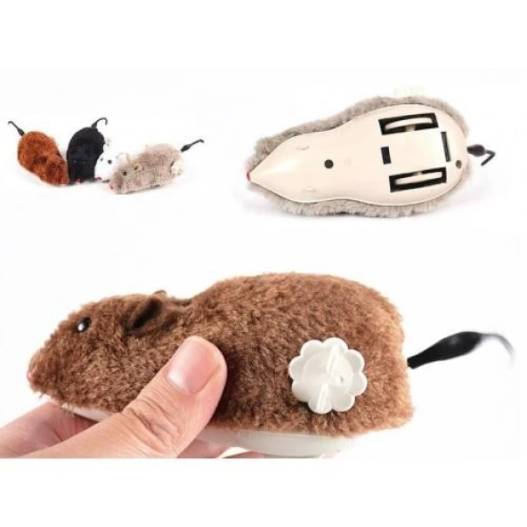 3B Trend Kurmalı Kedi Eğitim Oyuncağı Tüylü Peluş Fare Yakalama Interaktif Sevimli Eğlenceli Oyuncak - 3
