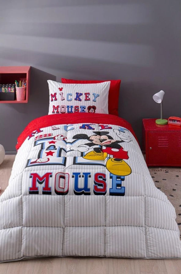 Özdilek Mickey Mouse Tek Kişilik Lisanslı Lastikli Çarşaf Çocuk Uyku Seti Beyaz