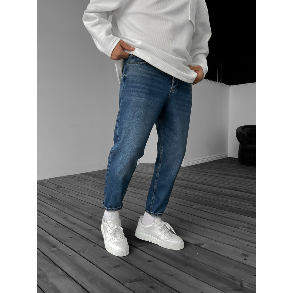 POISHOPS Lacivert Efektli Yıkamalı Boyfriend Jean - 2