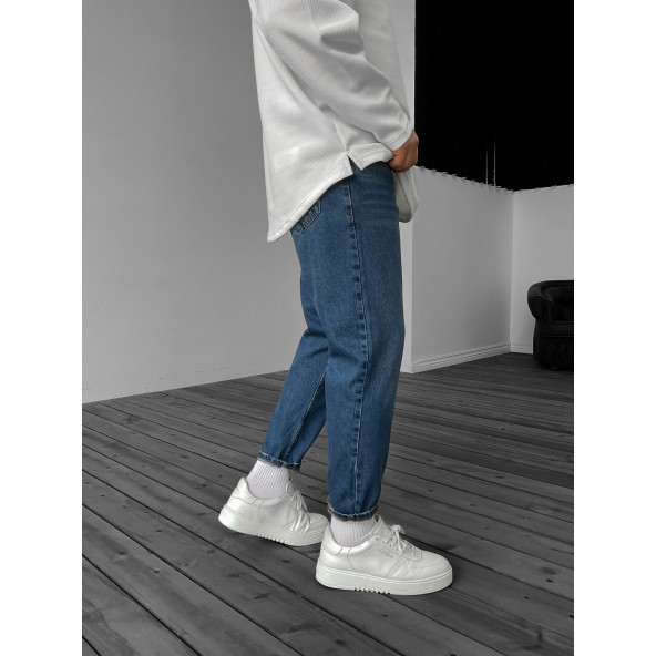 POISHOPS Lacivert Efektli Yıkamalı Boyfriend Jean - 3