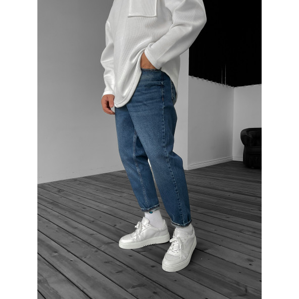 POISHOPS Lacivert Efektli Yıkamalı Boyfriend Jean - 4