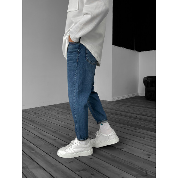 POISHOPS Lacivert Efektli Yıkamalı Boyfriend Jean - 5