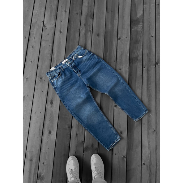 POISHOPS Lacivert Efektli Yıkamalı Boyfriend Jean - 6