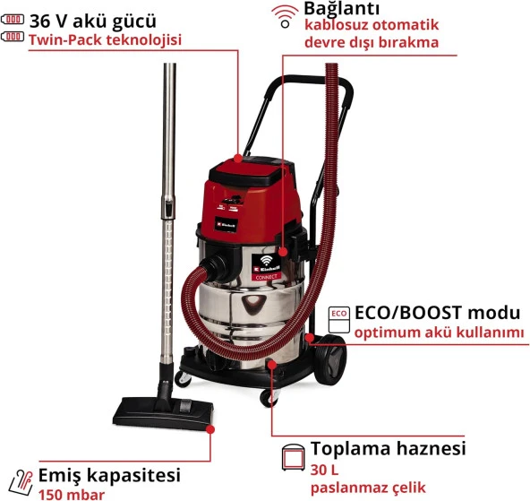 Einhell TP-VC 36/30 S AUTO SOLO, Akülü Islak/Kuru Süpürge 2347143 - 4