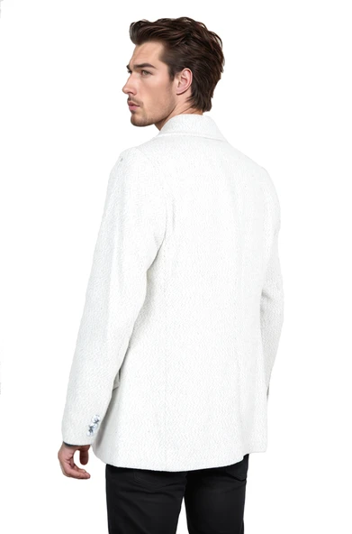 Cengiz İnler Üç Düğme Geniş Yaka Desenli Erkek Kaşe Kaban - 3