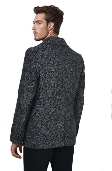 Cengiz İnler Üç Düğme Geniş Yaka Desenli Erkek Kaşe Kaban - 6