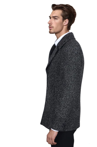 Cengiz İnler Üç Düğme Geniş Yaka Desenli Erkek Kaşe Kaban - 7