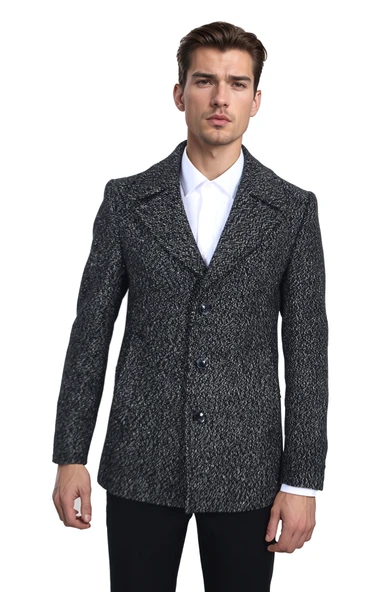 Cengiz İnler Üç Düğme Geniş Yaka Desenli Erkek Kaşe Kaban - 8