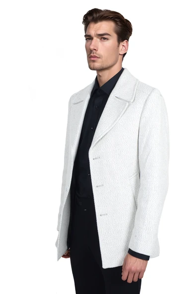 Cengiz İnler Üç Düğme Geniş Yaka Desenli Erkek Kaşe Kaban - 5