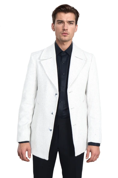 Cengiz İnler Üç Düğme Geniş Yaka Desenli Erkek Kaşe Kaban - 2