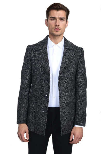 Cengiz İnler Üç Düğme Geniş Yaka Desenli Erkek Kaşe Kaban - 9