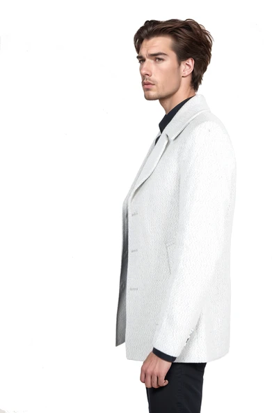 Cengiz İnler Üç Düğme Geniş Yaka Desenli Erkek Kaşe Kaban - 4