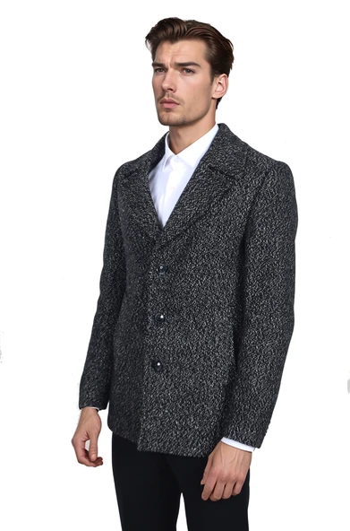 Cengiz İnler Üç Düğme Geniş Yaka Desenli Erkek Kaşe Kaban - 10